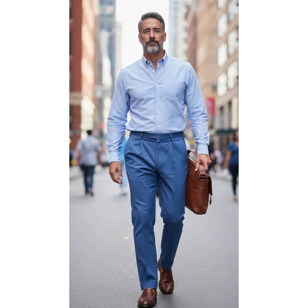 Blue Italy Statement Blue Dress Pants Slacks Cuffed Hem Size 38 R